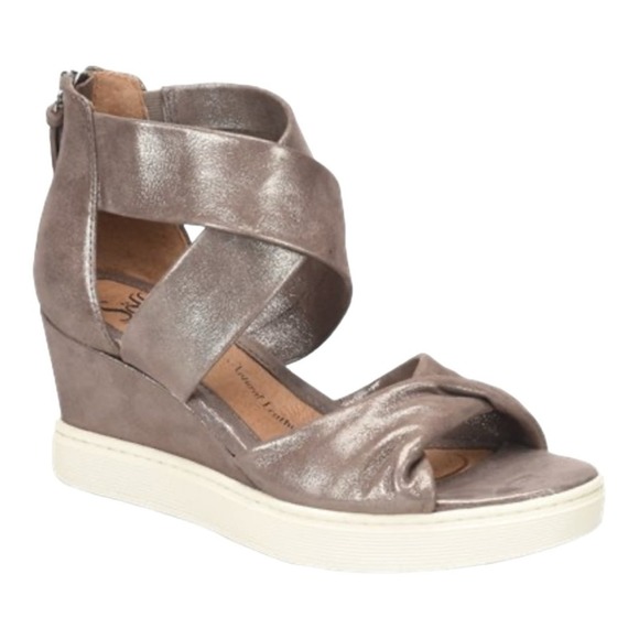Sofft Shoes - Sofft Womens Sanielle Metallic Taupe Strappy Wedge Sandal Size 7.5